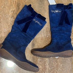Byblos Boots girls sz 33 Blue Suede Bow Bling *NEW*